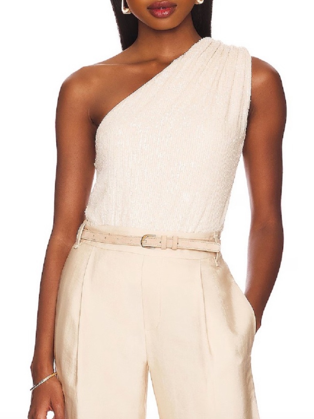 Generation Love Ivory One-Shoulder Sequin Top